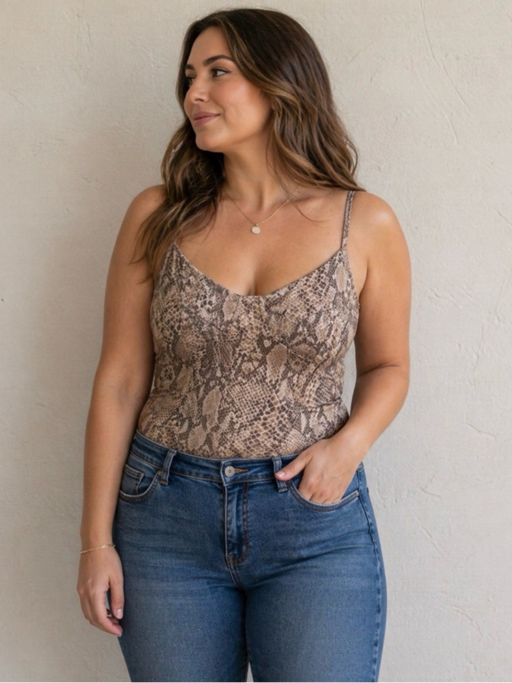 NWT AFRM Brown and black snakeskin print tank top bodysuit. Women’s size XL.